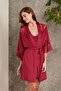 Combed Cotton Lace Women's Nightgown and Dressing Gown Set - 4010 Claret Red