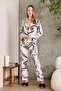 3-Piece Women's Pajama Set with Satin Printed Crop - 1230 Ecru