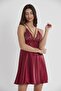 Satin Lace Women's Nightgown - 640 Claret Red
