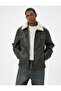 Faux Leather Jacket Collar Sheepskin Pocket Zippered Lined Slim Fit