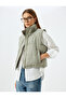 Short Puffer Vest with Stand Collar Zippered Pockets