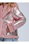 Girl's Shiny Fabric Coat with Plush Detailing Inside - 8