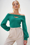 Women's Green Madonna Collar Cut Out Detailed Knitted Blouse Alc-X12948 - 4