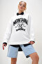 Women's Ecru Crew Neck Text Printed Three Thread Fleece Inside College Sweatshirt Alc-X7442 - 5