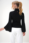 Women's Black Turtleneck Drop-Cut Tulle Detailed Spanish Sleeve Knitted Crepe Blouse Alc-X13105 - 6
