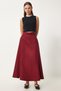 Women's Claret Red Pocketed Jacquard Suede Flared Skirt Rg00045 - 3