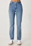 Women's Light Blue Mid Waist Straight Jeans Ut00025 - 3