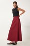 Women's Claret Red Pocketed Jacquard Suede Flared Skirt Rg00045 - 2