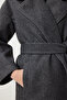Women's Anthracite Premium Double Breasted Collar Wool Long Stamp Coat FN03159 - 4