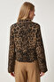 Women's Beige Brown Leopard Patterned Pocket Knitwear Jacket Dp00221 - 5