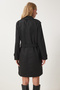 Women's Black Double-Breasted Neckline Belted Transitional Trench Coat DD01345 - 10