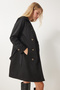 Women's Black Double-Breasted Neckline Belted Transitional Trench Coat DD01345 - 6