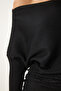 Women's Black Asymmetric Collar Ribbed Sweater Fn03383 - 3