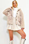 Beige Hooded Double Pocket Plush Coat Alc-X9323