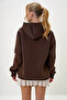 Brown Hooded Kangru Pocket Sweatshirt with Text Printed on the Front and Three Thread Ribbons Alc-X13079 - 6