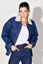 Loose Fit Relaxed Cut 100% Cotton Buttoned Women's Blue Sherpa Collar Jean Denim Jeans Jacket