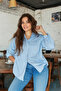 Mavi Loose Fit Pamuklu Uzun Kol Büyük Beden Dokuma Gömlek TBBSS22GO0323 - 2