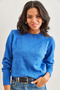 Women's Cobalt Blue Crew Neck Soft-Textured Basic Knit Sweater KZK-19000845 - 2
