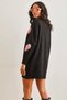 Women's Black Heart Detailed Soft Textured Knitwear Tunic Dress Elb- 19002284 - 6