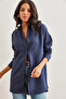 Women's Navy Blue Wool Effect Winter Basic Shirt Gml- 19001256
