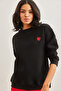 Women's Black Heart Embroidered Thick Sweatshirt Swt-19000685 - 3