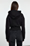 Siyah Crop Oversize Örme Hırka/Sweatshirt TWOAW25SW00302 - 5