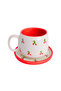 2 Pieces Double Ceramic Handmade Mug with Cherry Pattern Plate, Ceramic Mug, Handmade, Coffee Cup - 2