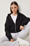 Hooded Zippered Sweatshirt Black Low0019