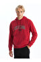 Lcw Casual Red Printed Long Sleeve Men's Thick Hoodie
