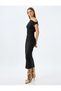 Asymmetrical Off-The-Shoulder Long Pencil Dress Sleeveless Slim Fit Draped Detail - 2