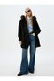 Hooded Collar Faux Fur Stamp Coat with Tie Waist Pocket and Zipper - 2