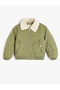 Oversize Bomber Jacket with Plush Collar and Pocket Detail