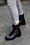 (Toki̇o) Black Genuine Leather Zippered Non-Slip Sole Boots Black Flotter - 7