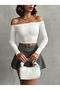 Women's Ecru Scuba Madonna Collar Crop Top