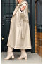Women's Fur Collar Leather Trench Coat Stone - 3