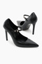 Women's Black Neolite Sole Ankle Strap Pointed Toe High Heel Shoes - 3