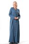 Long Sleeve Paradise Court Collar Button Detailed Autumn and Winter Pocketed Double Muslin Ferace Indigo Indg - 7