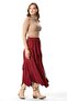 Elastic Waist, Tie-Back, Asymmetrical Cut, Long Wool Viscose Skirt, Burgundy Brd - 5