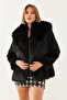 Women's Black Collared Lined Premium Fur Mbms037 60501037 - 6