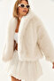Women's Beige Premium Faux Fur Jacket 60251922 - 3