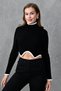 Woman's Throat Collar Opfikon Black Crop Knitwear Sweater 137 - 8