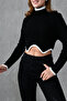 High-Neck Collar Stylish Design Black Crop Knit Sweater 137 - 5