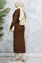 6110 Turtleneck Brooch Detailed Gilet Knitwear Set Brown - 5