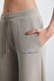 Vıelka Women's Organic Cotton Ribbed Inside Ribbed Text Embroidery Detailed Beige Sweatpants - 4