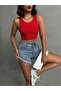 Women's Red Scuba Halter Neck Crop Top - 2