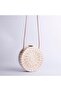 Women's Straw Round Original Bag Leather Strap Detailed White Straw - 3