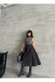 Women's High Waist Midi Length Elastic Waist Flared Denim Skirt - 6