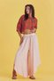 Dusty Rose Loose Wide Leg Trousers with Elastic Waist and Leg Detail - 4