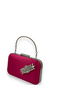 Fuchsia Color Satin Silver Case Silver Stone Handle Evening Dress Evening Bag Portfolio - 2