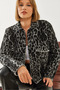 Women's Black Gray Leopard Patterned Jacquard Cardigan 241082 60251943 - 4
